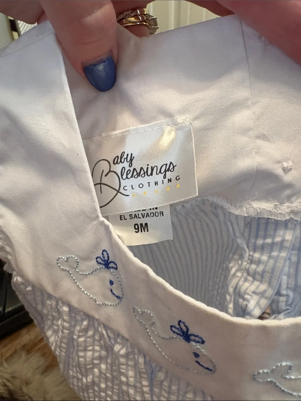 Baby Blue Whale Embroidered One-Piece Bodysuit